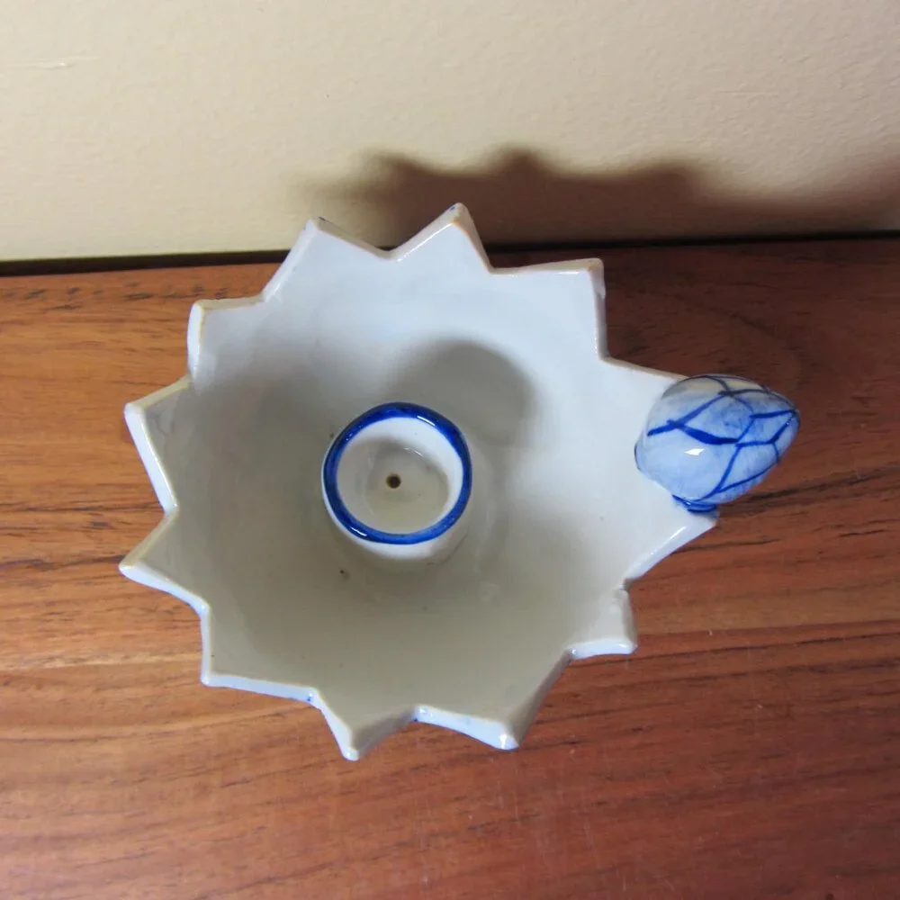 pier 1 blue lotus flower ceramic candle holder (W3867)
